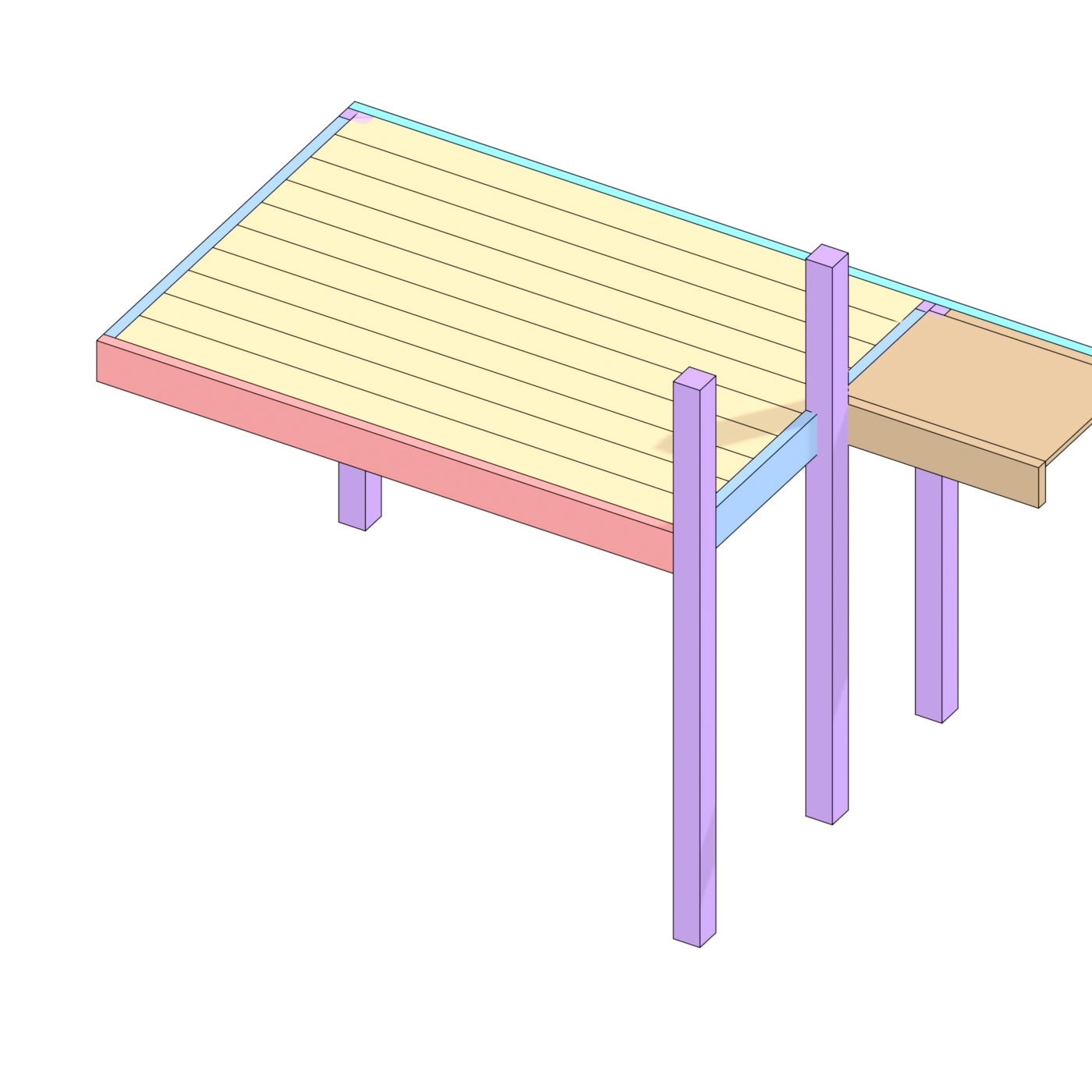 Step 2 — the TORSION-BOX deck drops in (top boards / webs / shiplap).