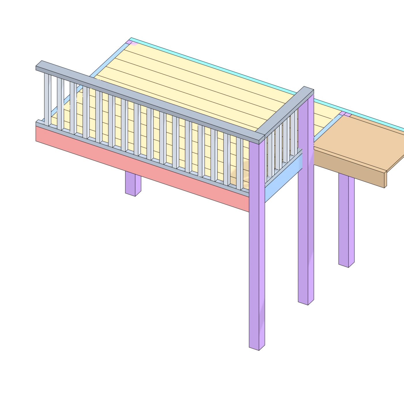 Step 3 — railing panels (crib) + grab post.